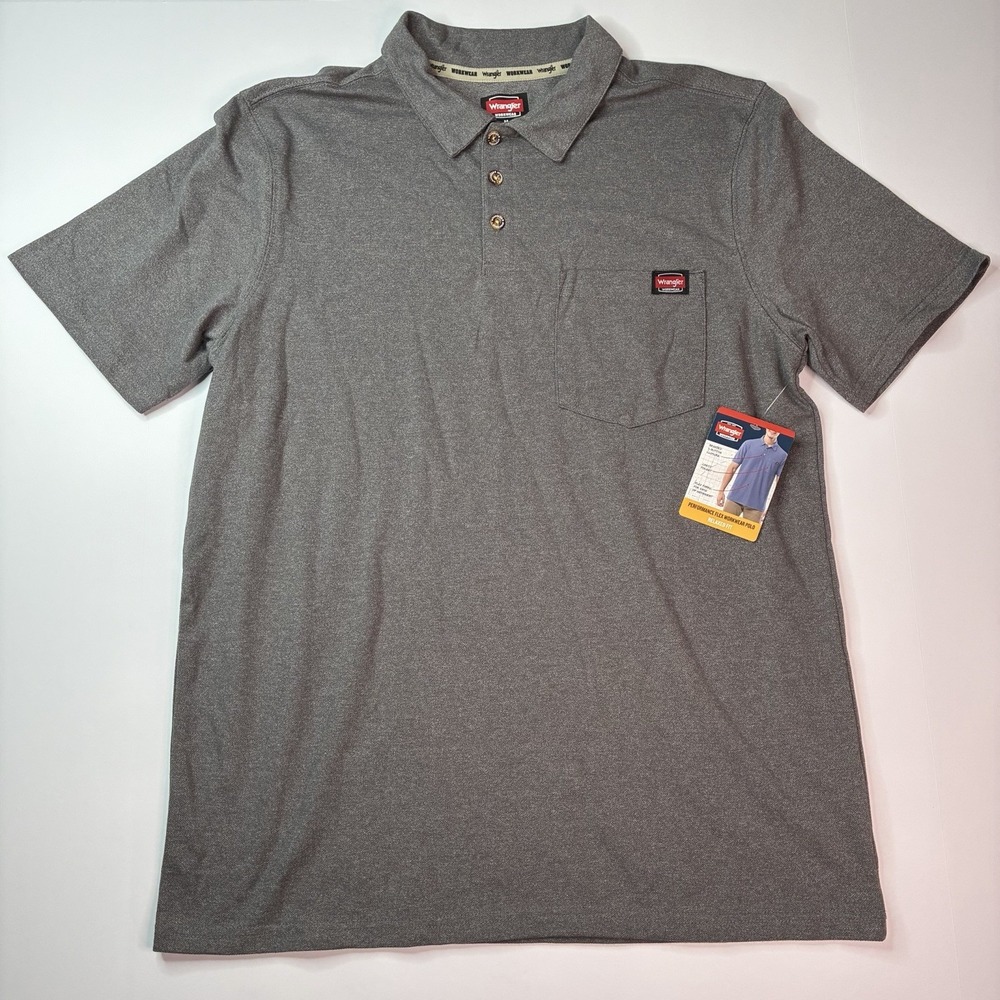 Wrangler Workwear Performance Flex Polo Shirt Men's Size M (38-40) Gray Pocket